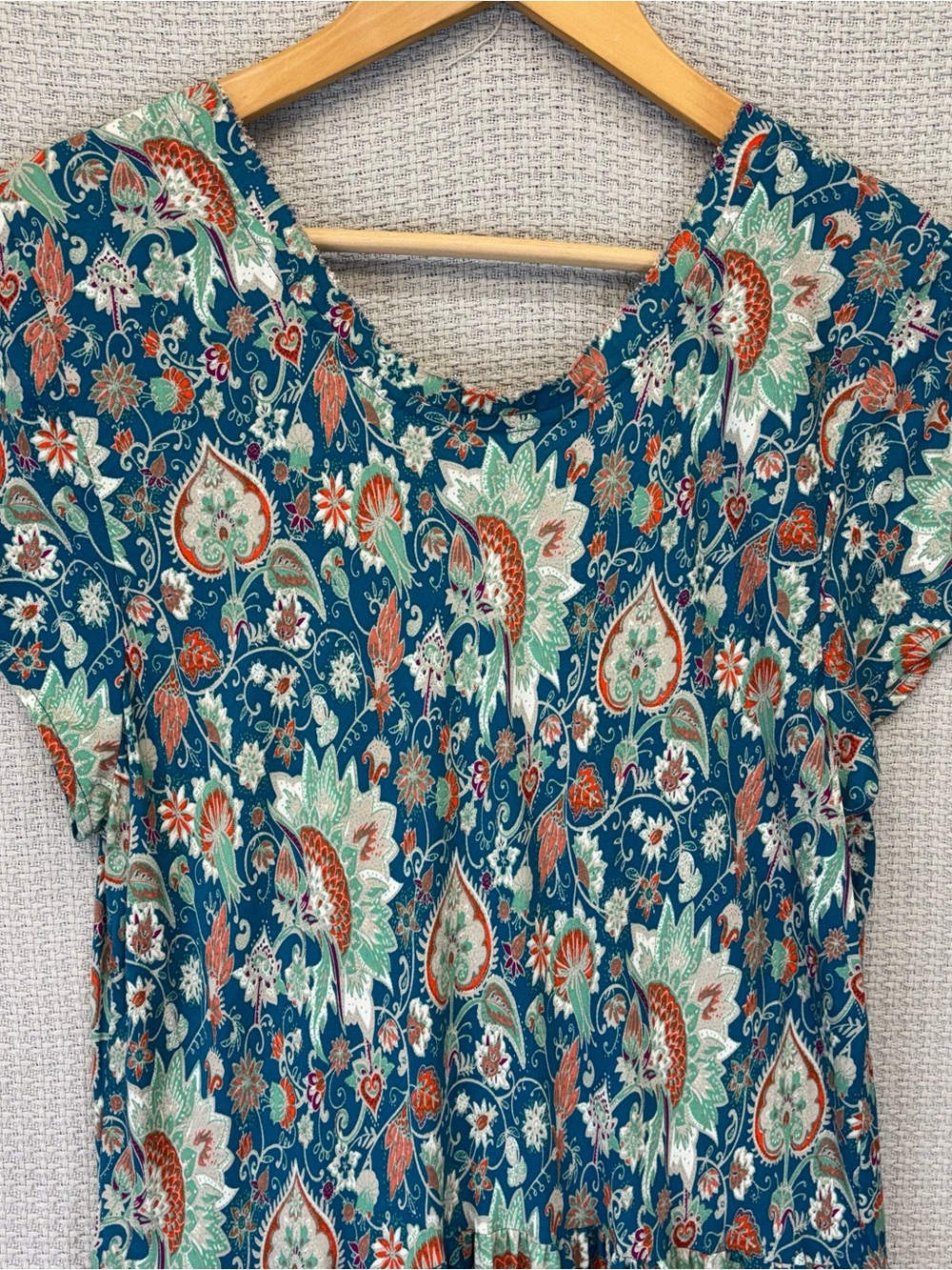 Soft Surroundings Kara Tiered Midi Dress XL Blue Orange Floral Boho Cottagecore - Picture 7 of 9